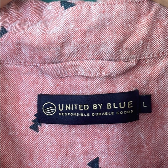 United By Blue Red Tree Print Woven Mens L Sustainable Hemp Cotton Fabrication - Picture 2 of 6